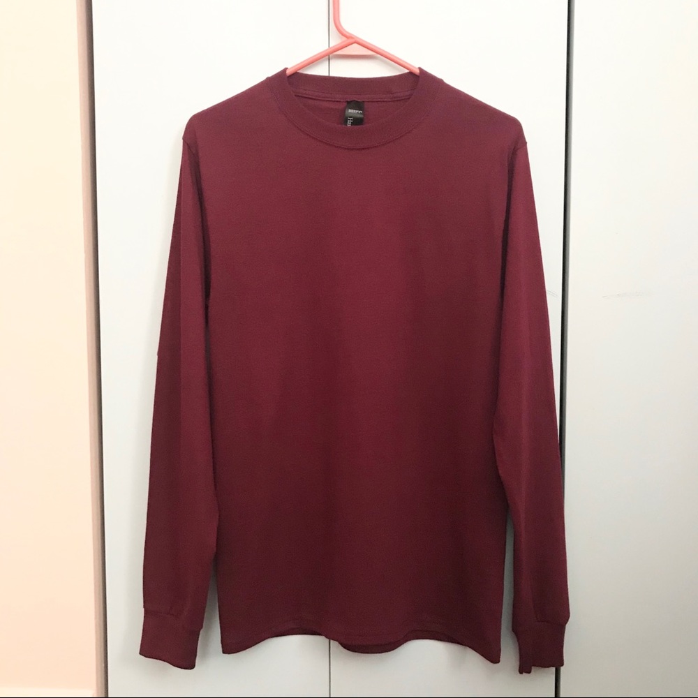 Hanes Unisex Beefy Long Sleeve T-Shirt (Maroon)